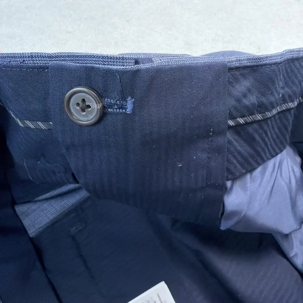 Banana Republic Dress Pants Mens 34X27 Slim Blue Gray Glen Plaid Guabello Wool